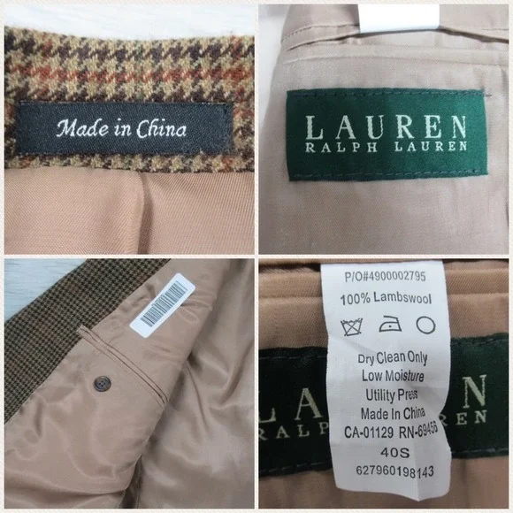 LAUREN RALPH LAUREN Lambswool Houndstooth Plaid Blazer Men Size 40S - Picture 12 of 12